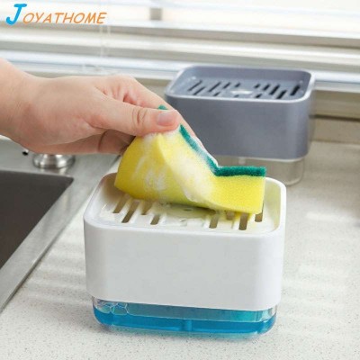 Kitchen Brush Box Hand Press Liquid Soap Dispenser Push Type Dishwashing Sponge Pad Caddy Organizer Space Saver Gadgets