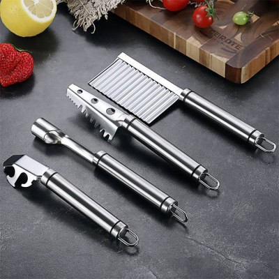 304 Stainless Steel Anti-scalding Dish Clamp Fish Scale Planer Tool Core Remover Potato Wavy Edged Knife Kitchen Gadgets